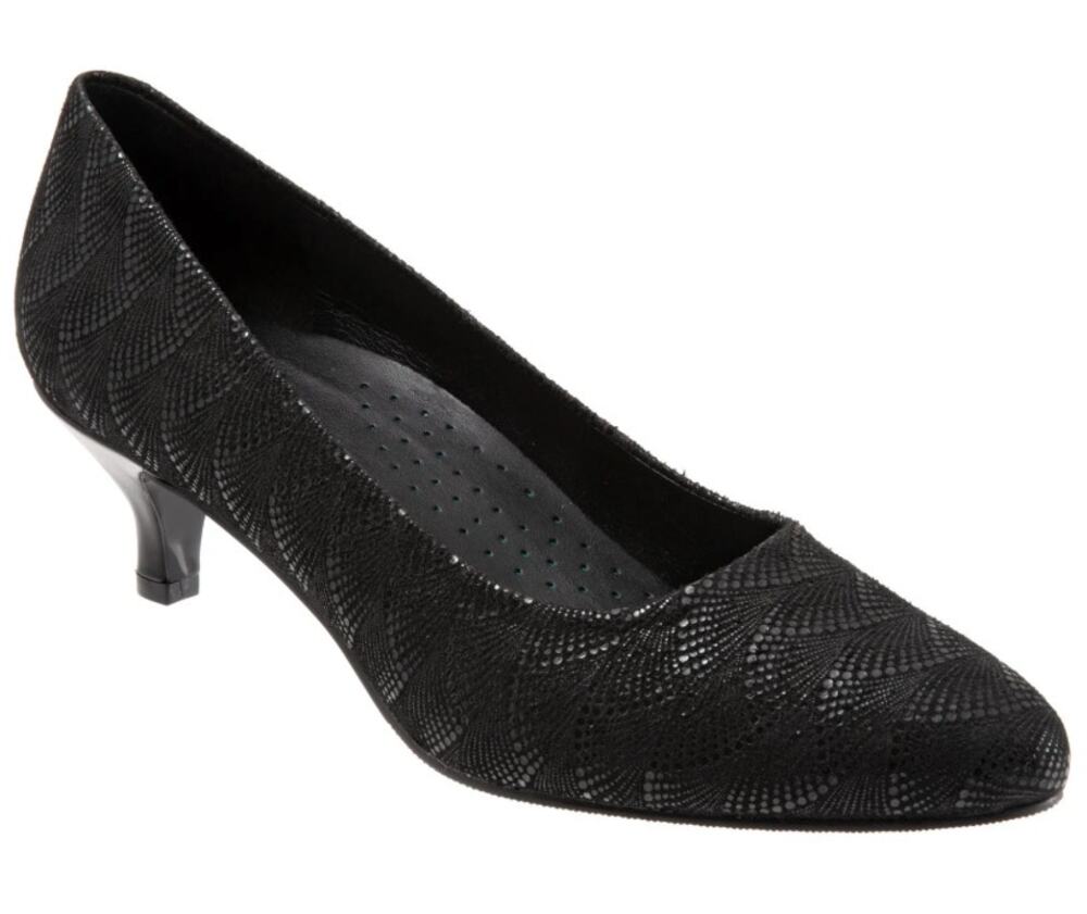 Trotters Pump WMNS 8.5M Black Kiera Waves Leather Kitten Heel Comfort Dress Shoe